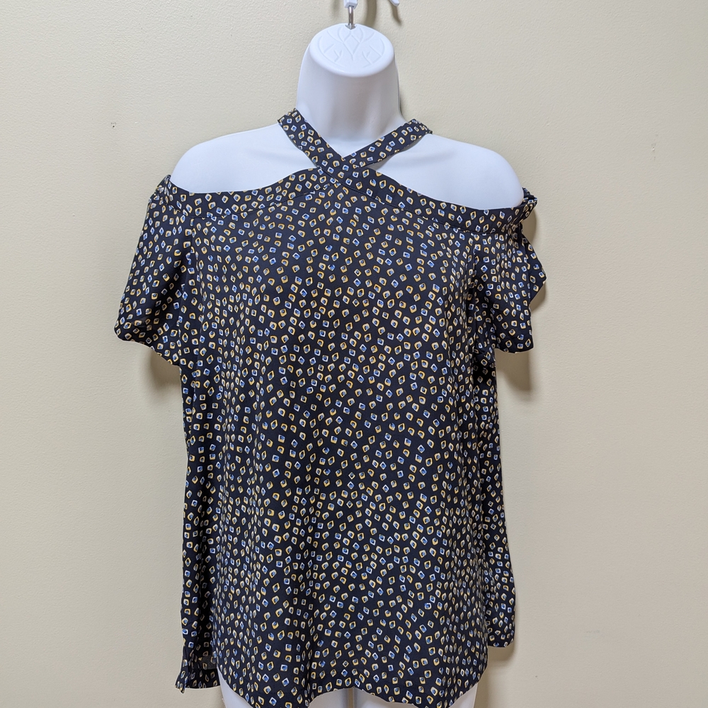 Loft Womens Blue Geometric Halter Neck Off The Shoulder Top Size S